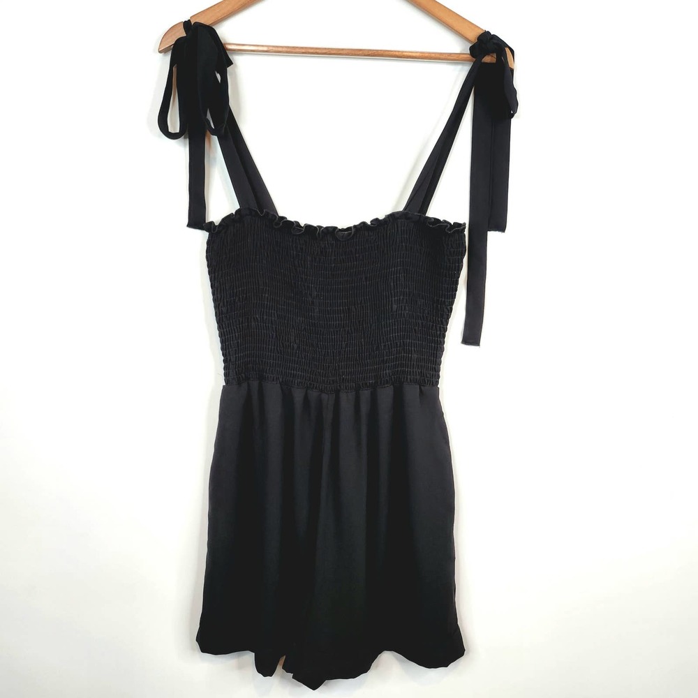 Show Me Your MuMu | Black Smock Ruche Top Romper Size M
